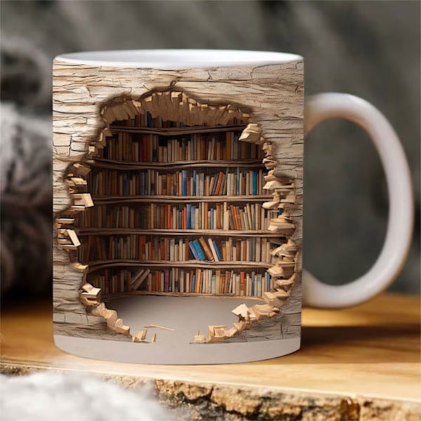 3D Bokhylla Mugg, Biblioteks Bokhylla Mugg, Kreativ Rymddesign Flerfunktionella Muggar Roliga Nyhet Unika Keramiska Kaffe Muggar