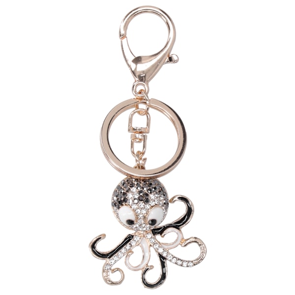 2PCS Fashion Octopus Shaped Rhinestones Keychain Key Ring Bag Charm Pendant Gift(Black Rose Red )