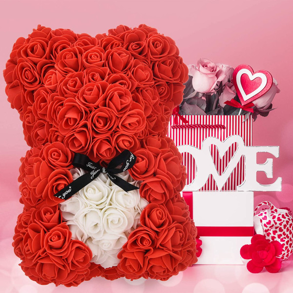 Rose Bear, Rose Teddy Bear in a present box - present for women