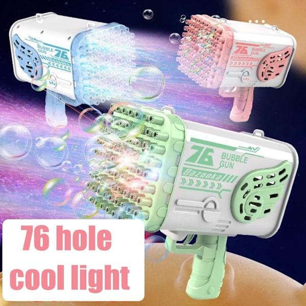 Bubbelblåsare 76 hål Stor elektrisk bubbelskjutande leksak med LED-ljus Automatisk bubbelmaskin Festtillbehör Sommar utomhusleksak Present till barn