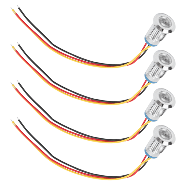 4 Set PreWired Runda LED-lampor Vattentäta Metall 2-färgsindikatorer Gemensam Katod 12mm 1224V (Röd och Gul)