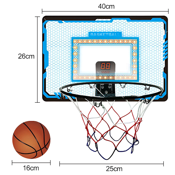 Hot Bee Inomhus Basketkorg för Sovrum, Mini Basketkorg för Barn och 3 Bollar Led-lampor Automatisk Poängräkning, Basketboll för Pojkar
