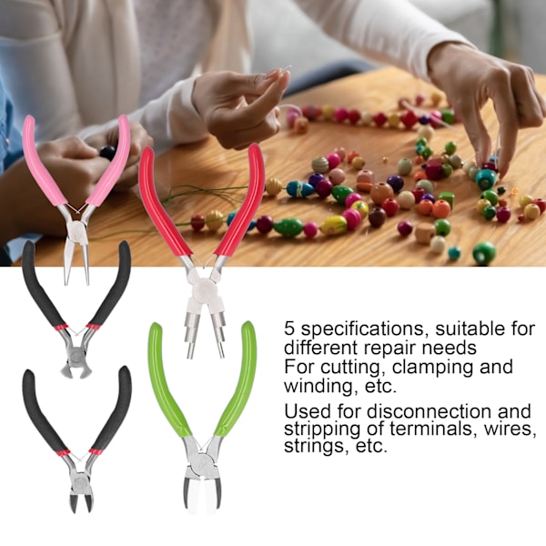 5-pack Tångset Diagonal Platt Näs Tång Bail Making Smycken Tång Hand Crimping Winding Verktyg