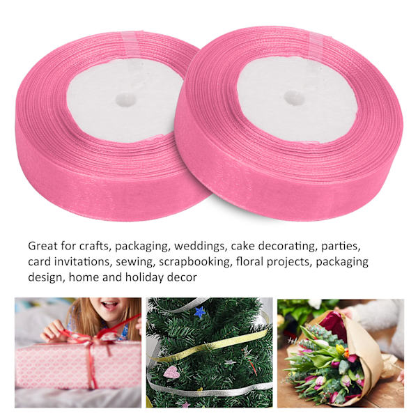 5 Rullar 245 Yards Totalt Presentglitterband 2,5cm Bredd Polyester Metalliskt Glitterband Presentband för Presentinslagning Rosa