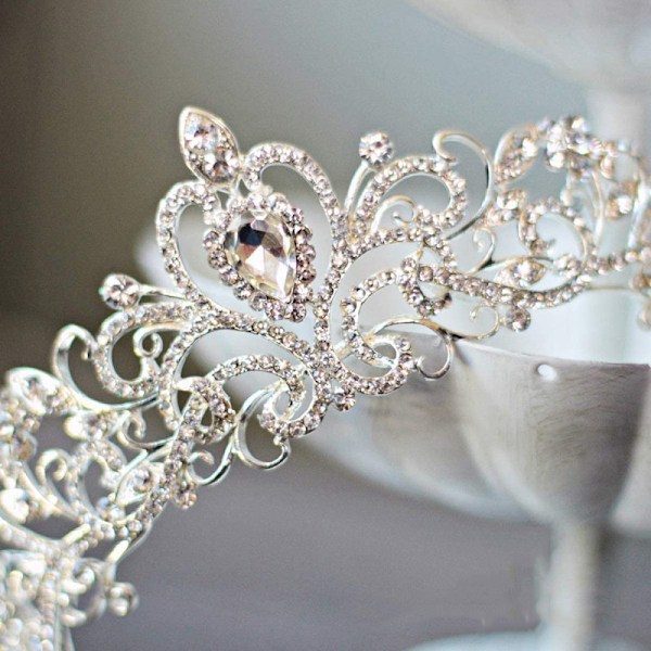 Charmig Brudkrona, Silverdiadem för Kvinnor, Prinsessdiadem med Kam för Förlovningsfester (Brudkrona)