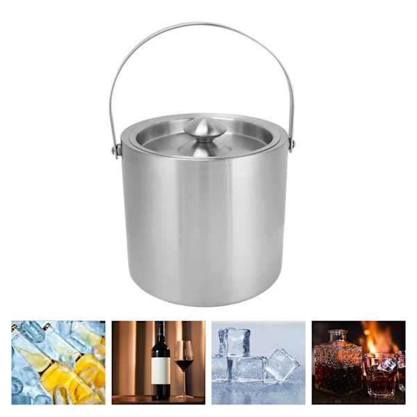 Rostfritt stål is hink 3L dubbelväggig isolerad is hink med lock för öl champagne
