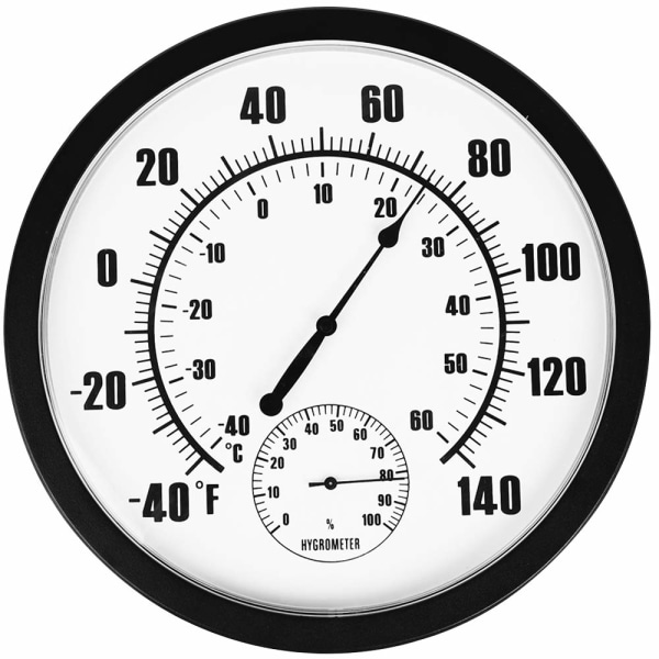 Termometer inomhus utomhus 10" uteplats stor vägg termometer och hygrometer, inget batteri krävs för att du ska kunna se temperatur och luftfuktighet på