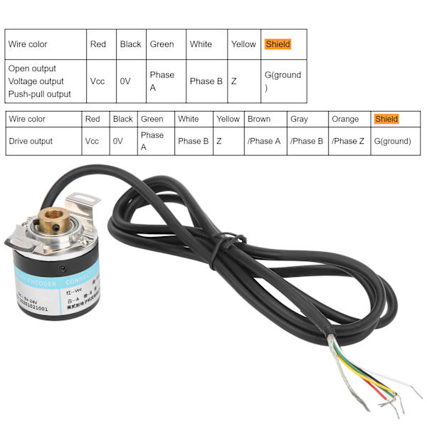 ABZ Inkremental 3-fas Encoder Halv Hål Axel 6mm Motorreducering Utrustning DC524V(C38S6G5-50Z-G24N )