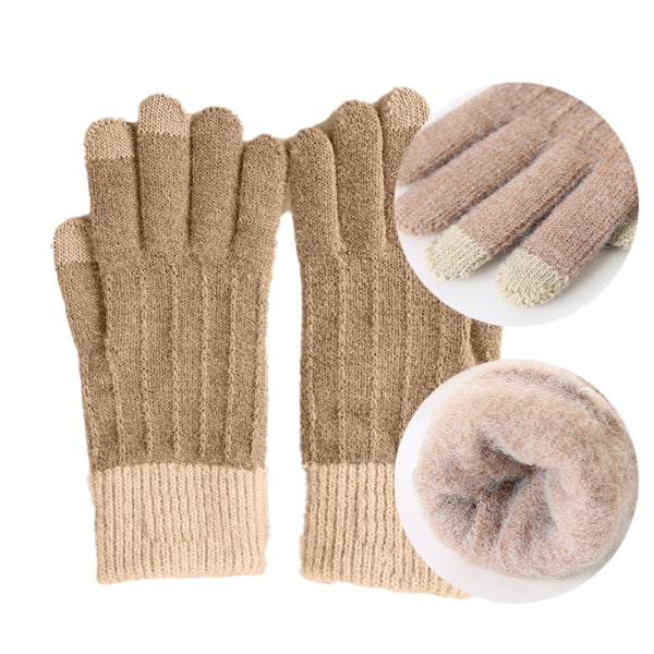 Vinter Touchscreen Stretch Thermal Magic Handskar Varm Ull Stickad Tjock Fleece Fodrad Khaki