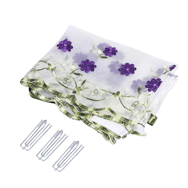 Justerbara Tulle Pastorala Broderade Fönstergardiner för Kök Vardagsrum # Lila Blommor