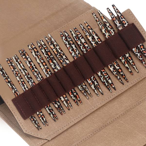 Stickningsnålar Set Avtagbara Cirkulära Leopardmönstrade Stickningsnålar Tröja Nålmått Knappar PU Väska Virkningsset Khaki PU Väska