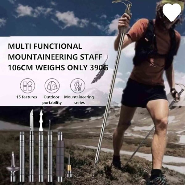 Trekkingstavar, Överlevnads Vandringsstav Multiverktyg, Lätta Vandringsstavar för Kvinnor & Män, Överlevnads Vandringsstav, Uppgraderad Förtjockad Aluminiumlegering