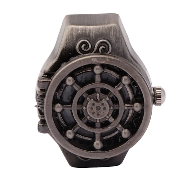 Finger Ring Watch Flip Up Cover Vintage Hollow Men Finger Ring Quartz Watch(Svart )