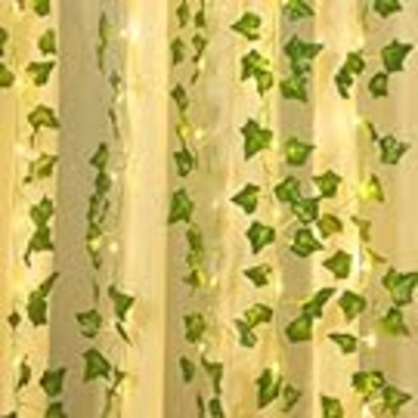 Konstgjord murgröna, [2 st] 2M bladljus, konstgjorda växter med 20 lysdioder och grönt blad, LED-slinga för trädgård, gård, hem, uteplats,