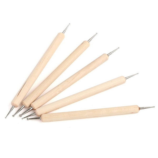 5-pack Trä Dubbeländad Punktpenna Set Pärlor Strass Plocka upp Nagelkonst Manikyr Verktyg