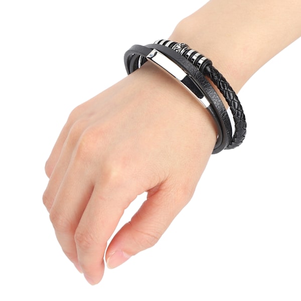 Herr PU Läder Svart Rostfritt Stål Armband Manschett Armband Magnetlås