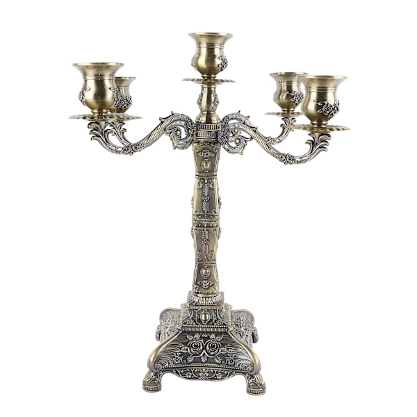 Metallarm Candelabra Europeisk stil Retro Ljusstakehållare Romantisk Ljusstake Dekoration för Bröllopsmiddag Fest Brons Fem Huvuden