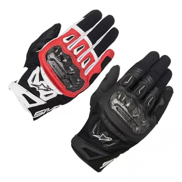 SMX-2 Air Carbon V2 Handskar - Svart, Fullnarvläder & 3D-mesh, Kolfiberskydd för Knogar, Pekskärmskompatibla, Förböjd Design