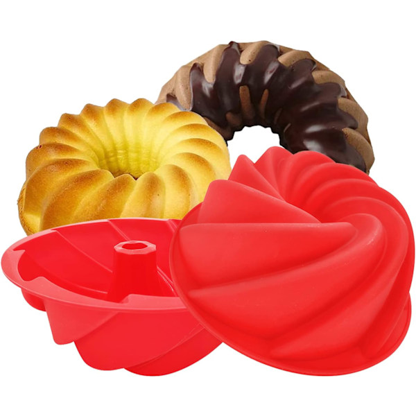 2-pack Silikon Bundt Kakform, Rivalnat Pound Jello Molds, 9,5'' Non-Stick Round Tube Form för Jello, tårta, bröd, födelsedag,