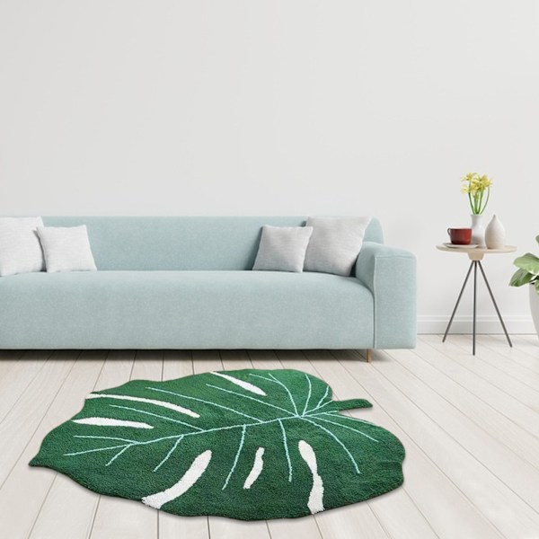 Mattor 80*120cm, Mjuk Tvättbar Barnmatta Halkfri Lekmatta för Baby Barnrum Lekrum Boho Grönt Blad Matta