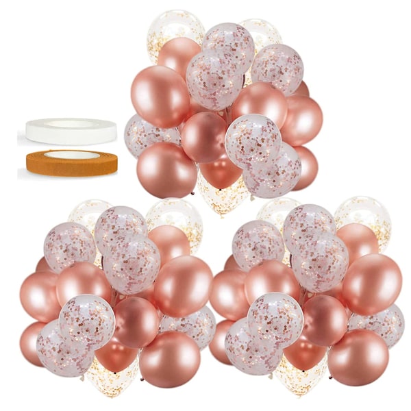 60 PACK Roséguld Ballonger + Konfettiballonger Med Band Roséguld Ballonger För Fester Bröllop