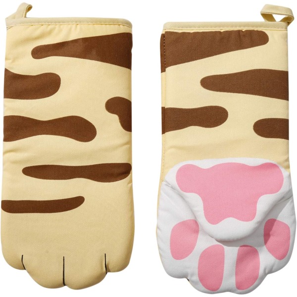 Ugnshandskar Isolerande Handskar Cartoon Animals Cat Paws Långa Ugnsvantar Värmebeständiga Ugnshandskar Mikrovågsugn Kökshandskar, Orange Cat Paw
