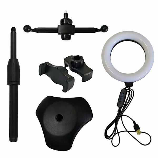 Ring Light-stativ med universell telefonhållare, designad för användning i flera scener med dimbart LED-ljus och 360° rotation, kompatibel med de flesta enheter
