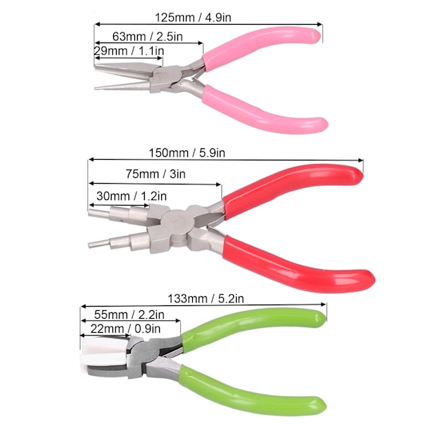 5-pack Tångset Diagonal Platt Näs Tång Bail Making Smycken Tång Hand Crimping Winding Verktyg