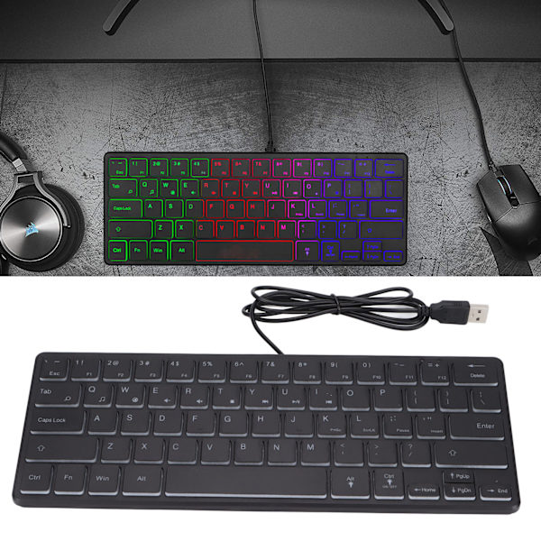 Trådbundet speltangentbord 64 tangenter Mini RGB 3 bakgrundsbelysningar Skrivbord Notebook Datortillbehör