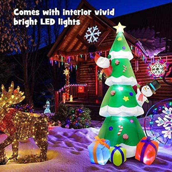 Uppblåsbar julgran för utomhusdekorationer, vattentät självuppblåsande hållbar polyester PVC-dekoration med inbyggda LED-lampor för