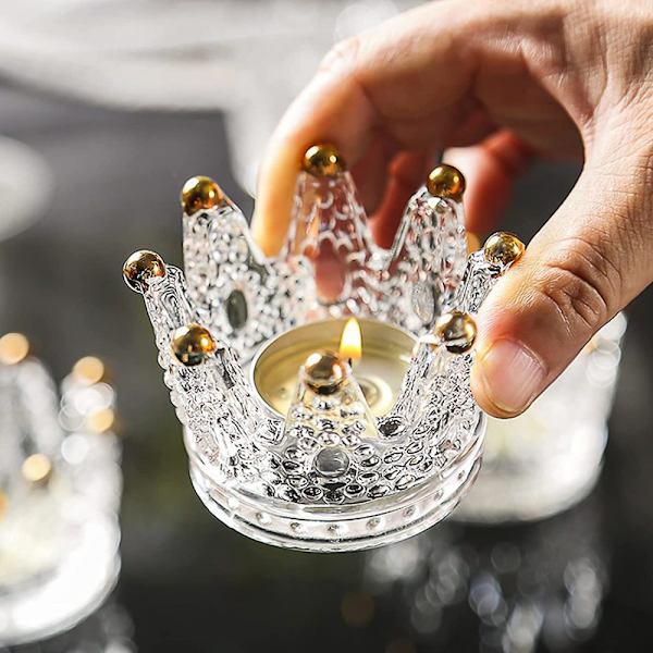 Uni-Fine Set med 2 glasunderlägg för värmeljus, kronformade värmeljusglas, presentljusstakar, dekoration för jul, födelsedag, fest, bröllop,