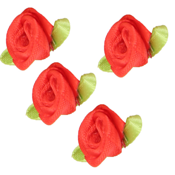 450 st mini bandros dekoration rosett blomma med blad prydnad för DIY sömnad hantverk röd