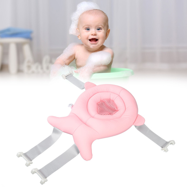 Baby Badstöd Kudde Snabbtorkande 3-vägs Spänne Lätt Säkerhetsduschstöd Pad för Nyfödd Spädbarn Rosa