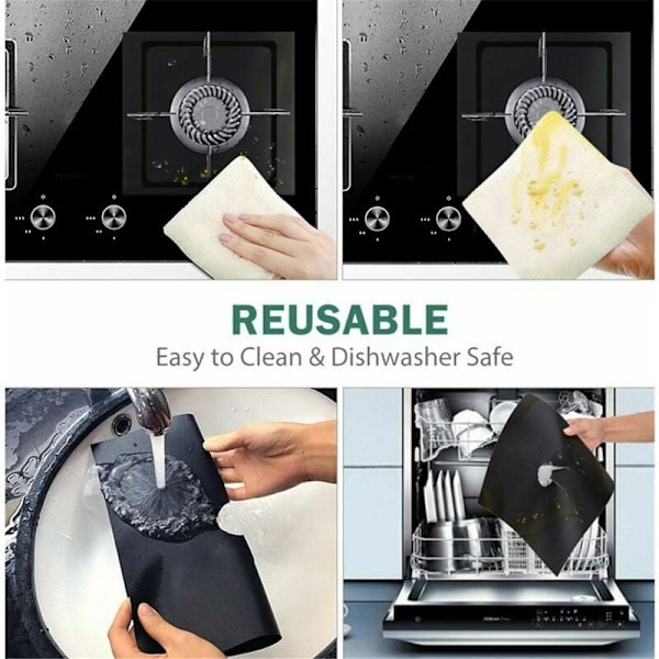 Diskmaskinssäkra Non-Stick Spishällsskydd, Återanvändbara Gasspisbrännarskydd, Lätta Att Klippa Till Perfekt Passform, 27X27Cm, Överlägsen Kvalitet PTFE