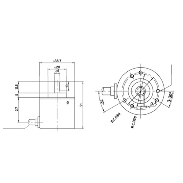 ABZ Inkremental 3-fas Encoder Halv Hål Axel 6mm Motorreducering Utrustning DC524V(C38S6G5-50Z-G24N )