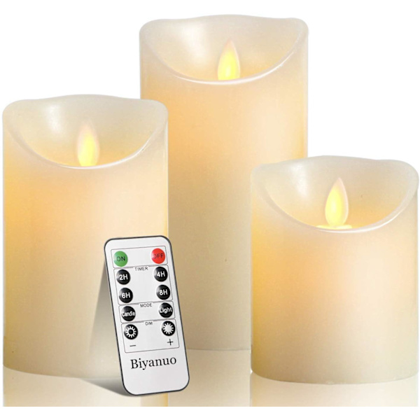 LED-ljus Flamlös Ljus Flamlös Ljus 10.2/12.7/15.2cm (4/5/6\") Riktig Vax Pelarljus 10 Knapp Fjärrkontroll med 24 Timmars Timer (1*3)