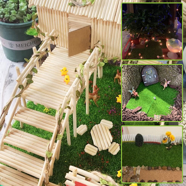 DIY Mini Konstgräsmatta, 2-pack Konstgräsmatta Miniatyrhus Dekoration, 15 x 15 Rulle Konstgräs Simulering Konstgräs Miniatyr