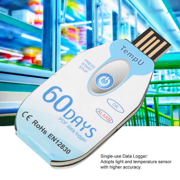 Engångstemperaturdatalogger USB 2.0 PDF vattentät 60 dagar kylkedjetermometer för kemisk industri