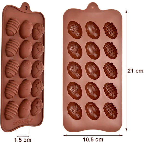 Set med 4 påsk 3D silikonkakformar för 15 ägg/choklad småkakor/tårtor 22x10,5cm