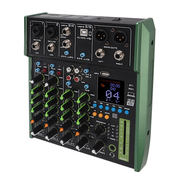 Digital Mixer Metall 6-kanals Ljudmixer med Inbyggd Bluetooth-modul för Små Klubbar Barer 100 till 240V EU-kontakt