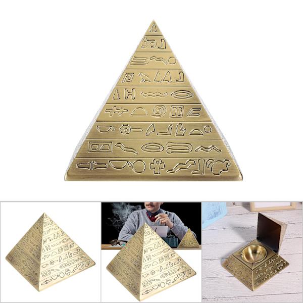 Metallisk askkopp med lock, retro kontorsdekorationer, rökpresent, egyptisk pyramidform (bronserad)