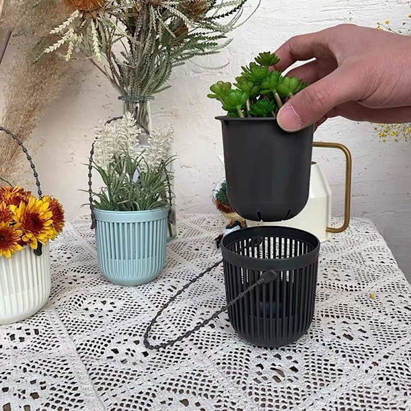 3-pack 3,5-tums tvådelade suckulentkrukor med dränering, flexibelt avtagbart handtag, planteringskrukor blomkrukor små planteringskrukor för mini