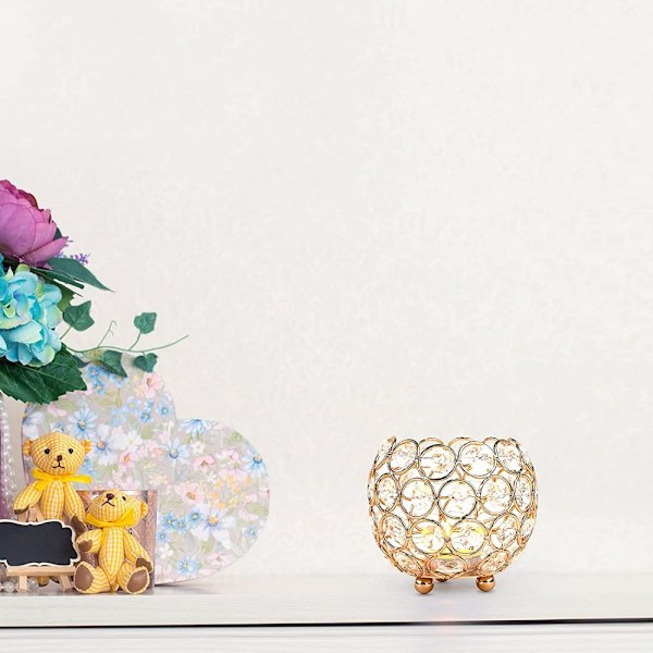 Qucover Tealight Holder Kristallskål Guld Ljusstake Set om 2 Stick Ljus Metall Dekorativ Ljusstake Lyx Ljusstativ för Bordsdekoration