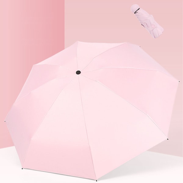 Vikbart Mini Rese paraply Vindtätt UV-skydd Lättviktigt Portabelt Sol Regn Kapselparaply Ljusrosa (8 Ribbor)