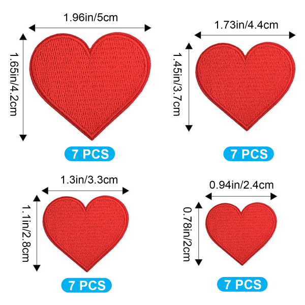 28 st Stryk på röda hjärtlappar, broderade sy på applikationslappar, söt hjärtform Stryk på/sy på lappar hjärta, DIY-applikation för kläder