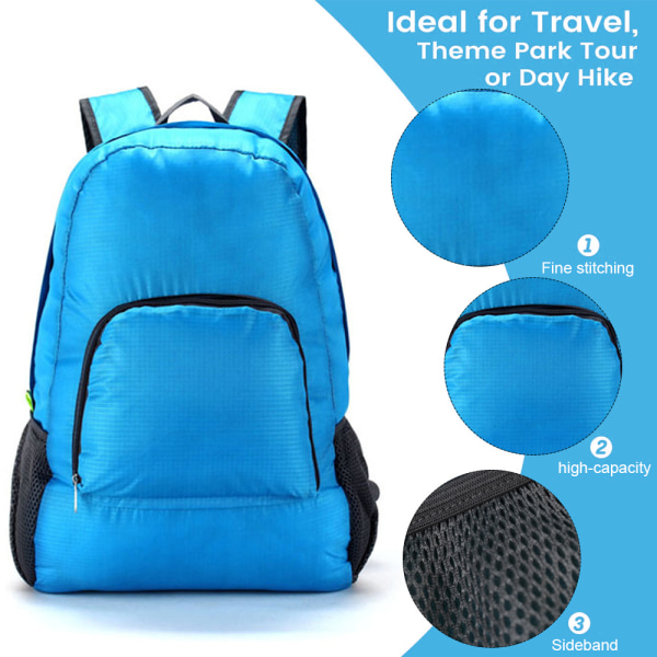Packbar vandringsryggsäck vattentät, hopfällbar ryggsäck, lämplig för resor, blue