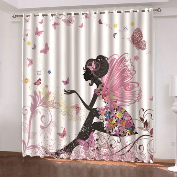Termiskt isolerade mörkläggningsgardiner Vita Rosa Gula Fjäril Fe 1 st Barnrum Flickrum Gardin Vardagsrum Modern Design