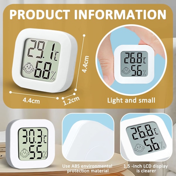 4-pack inomhus termometer mini termometer hygrometer hög precision temperatur hygrometer monitor med bekväm luftikon för kök barnrum