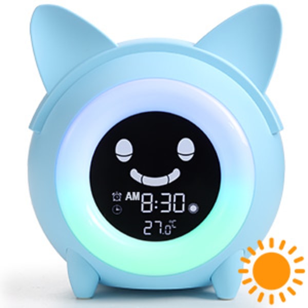 Väckarklocka för barn, Sömntränare för barn, Wake Up Clock i sovrummet Söt digital klocka med temperatur, 5 färger Smart Night Light Clock Teach Boys