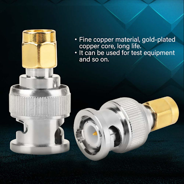 2 st BNC hane till SMA hane RF koaxialkontakt adapter testkonverterare Fint till kopparmaterial